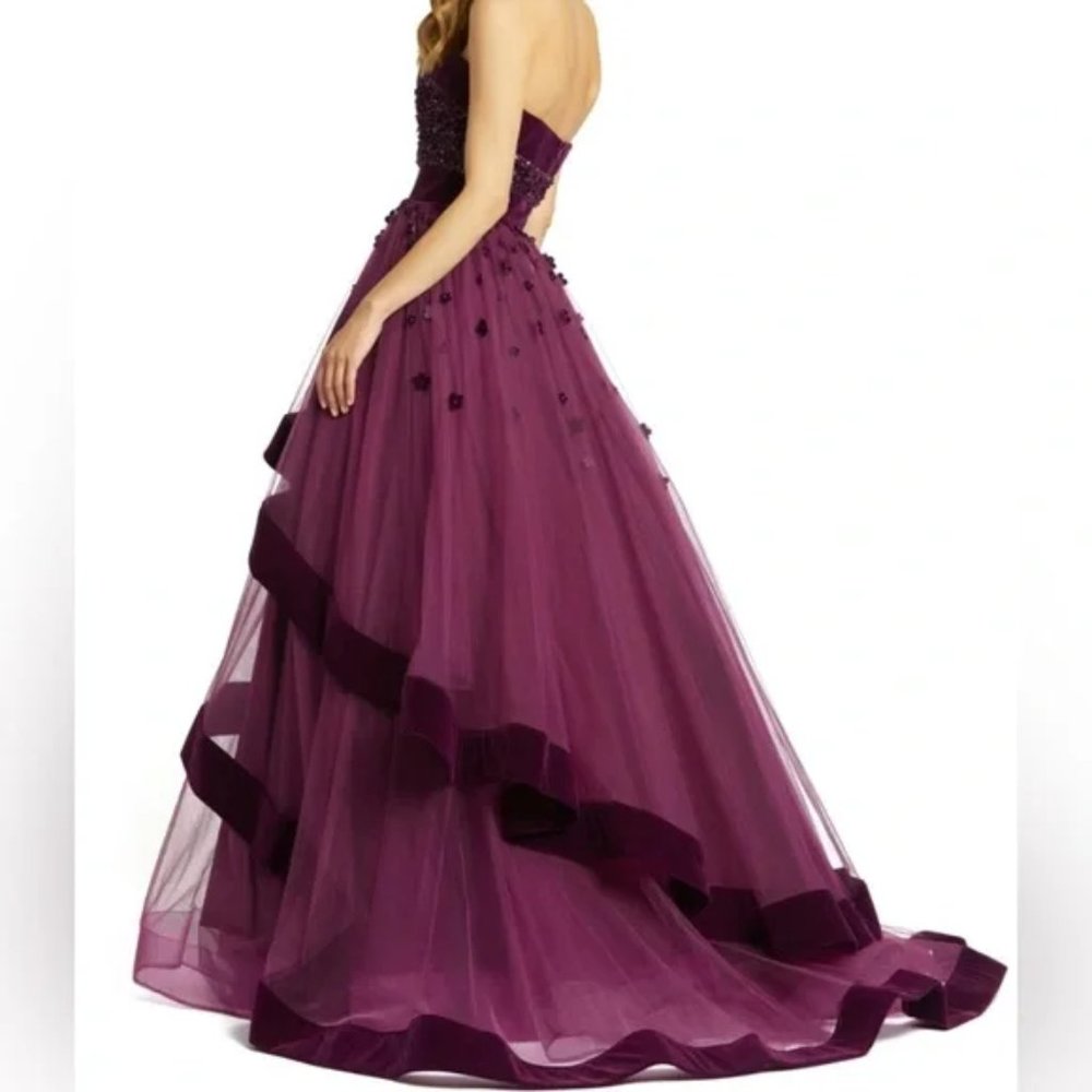 UNWORN. Mac Duggal Plum Bustier Velvet Ballgown - Picture 3 of 13